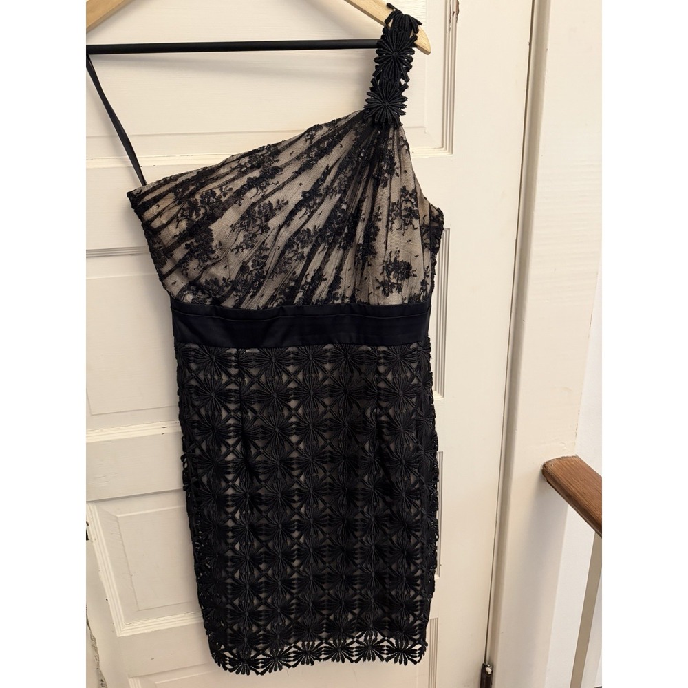 Phoebe Couture Women's Black Lace One Shoulder Sheath Dress Cocktail Sizeâ 10